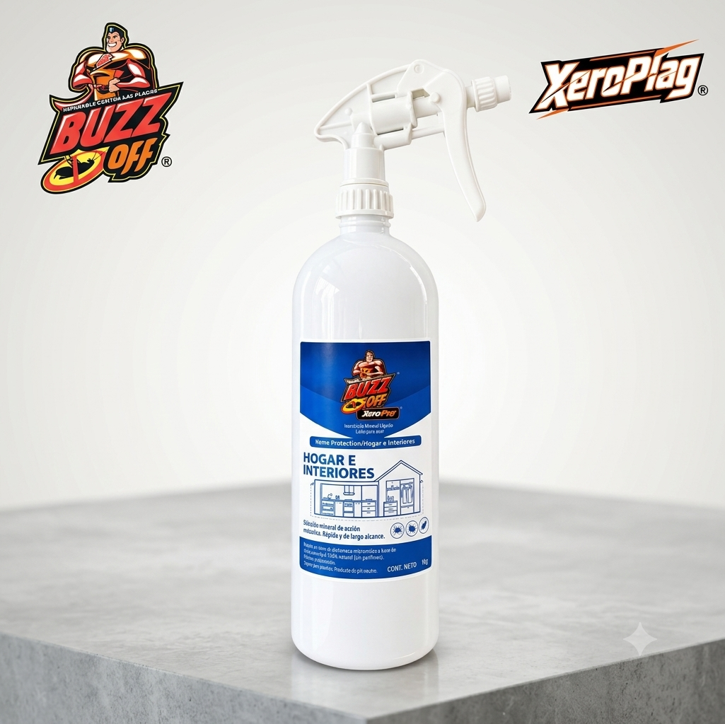 XeroPlag® Hogar e Interiores | Insecticida Mineral Líquido 1 Kg RTU — Sin Tóxicos