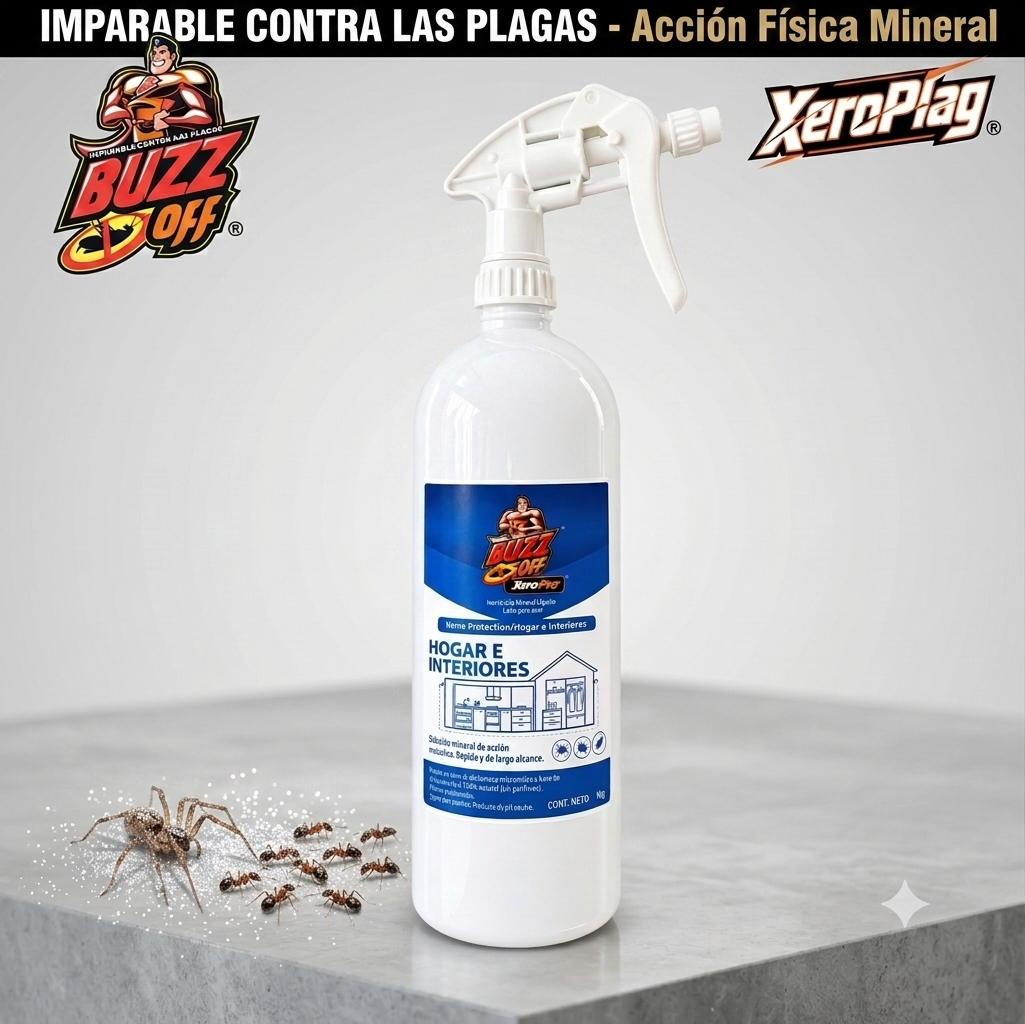 XeroPlag® Hogar e Interiores | Insecticida Mineral Líquido 1 Kg RTU — Sin Tóxicos